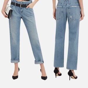 RtA Dexter Half Belt Jeans Straight Leg Factory Distressed Blue Wash Denim Sz XS